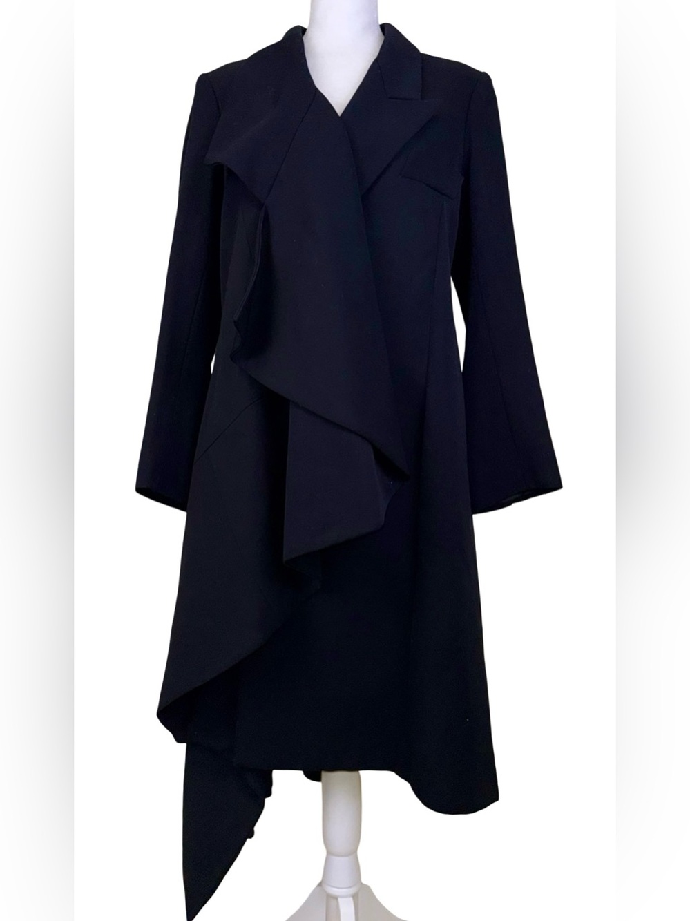 ANNA MOLINARI ASYMMETRICAL WRAP COAT IN BLACK WOOL